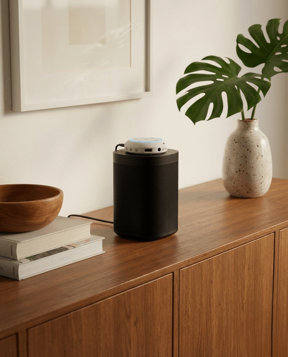 SplitR device connected to speaker